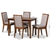Baxton Studio Rosa Modern and Contemporary Grey Fabric Upholstered and Walnut Brown Finished Wood 5-Piece Dining Set - BSORosa-Grey/Walnut-5PC Dining Set
