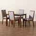 Baxton Studio Rosa Modern and Contemporary Grey Fabric Upholstered and Walnut Brown Finished Wood 5-Piece Dining Set - BSORosa-Grey/Walnut-5PC Dining Set