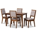 Baxton Studio Suvi Modern and Contemporary Grey Fabric Upholstered and Walnut Brown Finished Wood 5-Piece Dining Set