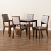 Baxton Studio Suvi Modern and Contemporary Grey Fabric Upholstered and Walnut Brown Finished Wood 5-Piece Dining Set - BSOSuvi-Grey/Walnut-5PC Dining Set