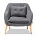 Baxton Studio Valentina Mid-Century Modern Transitional Grey Velvet Fabric Upholstered and Natural Wood Finished Armchair - BSO924-Velvet Grey-Chair