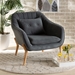 Baxton Studio Valentina Mid-Century Modern Transitional Grey Velvet Fabric Upholstered and Natural Wood Finished Armchair - BSO924-Velvet Grey-Chair