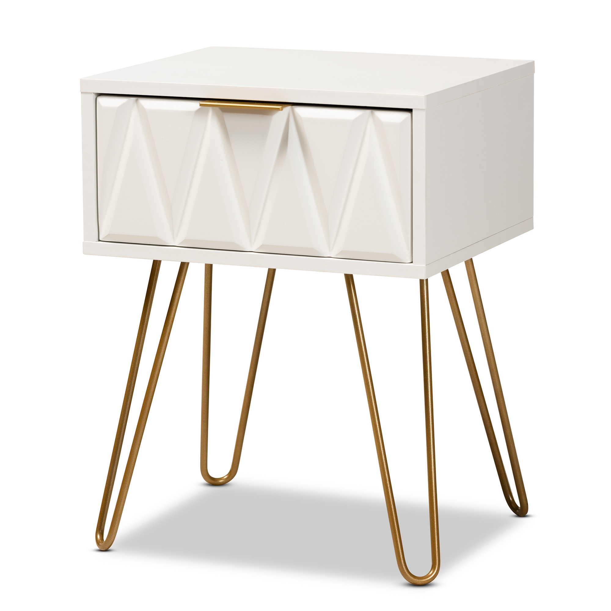 Baxton Studio Holbrook Contemporary Glam and Luxe White Finished Wood and Gold Metal 1-Drawer End Table