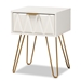 Baxton Studio Holbrook Contemporary Glam and Luxe White Finished Wood and Gold Metal 1-Drawer End Table