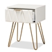 Baxton Studio Holbrook Contemporary Glam and Luxe White Finished Wood and Gold Metal 1-Drawer End Table - BSOBRA-003-White/Gold-ET