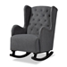 Baxton Studio Jamir Classic and Traditional Grey Fabric Upholstered and Dark Brown Finished Wood Rocking Chair