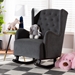 Baxton Studio Jamir Classic and Traditional Grey Fabric Upholstered and Dark Brown Finished Wood Rocking Chair - BSOHH-036-Velvet Grey-Rocking Chair