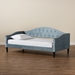 Baxton Studio Benjamin Modern and Contemporary Light Blue Velvet Fabric Upholstered and Dark Brown Finished Wood Twin Size Daybed - BSOBenjamin-Light Blue Velvet-Daybed-Twin