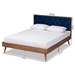 Baxton Studio Larue Modern and Contemporary Navy Blue Velvet Fabric Upholstered and Walnut Brown Finished Wood Queen Size Platform Bed - BSOMG0020-1S-Navy Velvet/Walnut-Queen