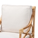 Baxton Studio Brandon Modern Bohemian White Fabric Upholstered and Natural Brown Rattan Armchair - BSOBrandon-Rattan-Armchair