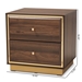 Baxton Studio Cormac Mid-Century Modern Transitional Walnut Brown Finished Wood and Gold Metal 2-Drawer Nightstand - BSOLV28ST28240-Walnut-NS