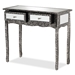Baxton Studio Wycliff Industrial Glam and Luxe Silver Finished Metal and Mirrored Glass 2-Drawer Console Table - BSOJY20B141-Silver-Console