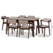 Baxton Studio Althea Mid-Century Modern Transitional Warm Grey Fabric and Dark Brown Finished Wood 7-Piece Dining Set - BSOEvangelina-Grey/Cappuccino-7PC Dining Set