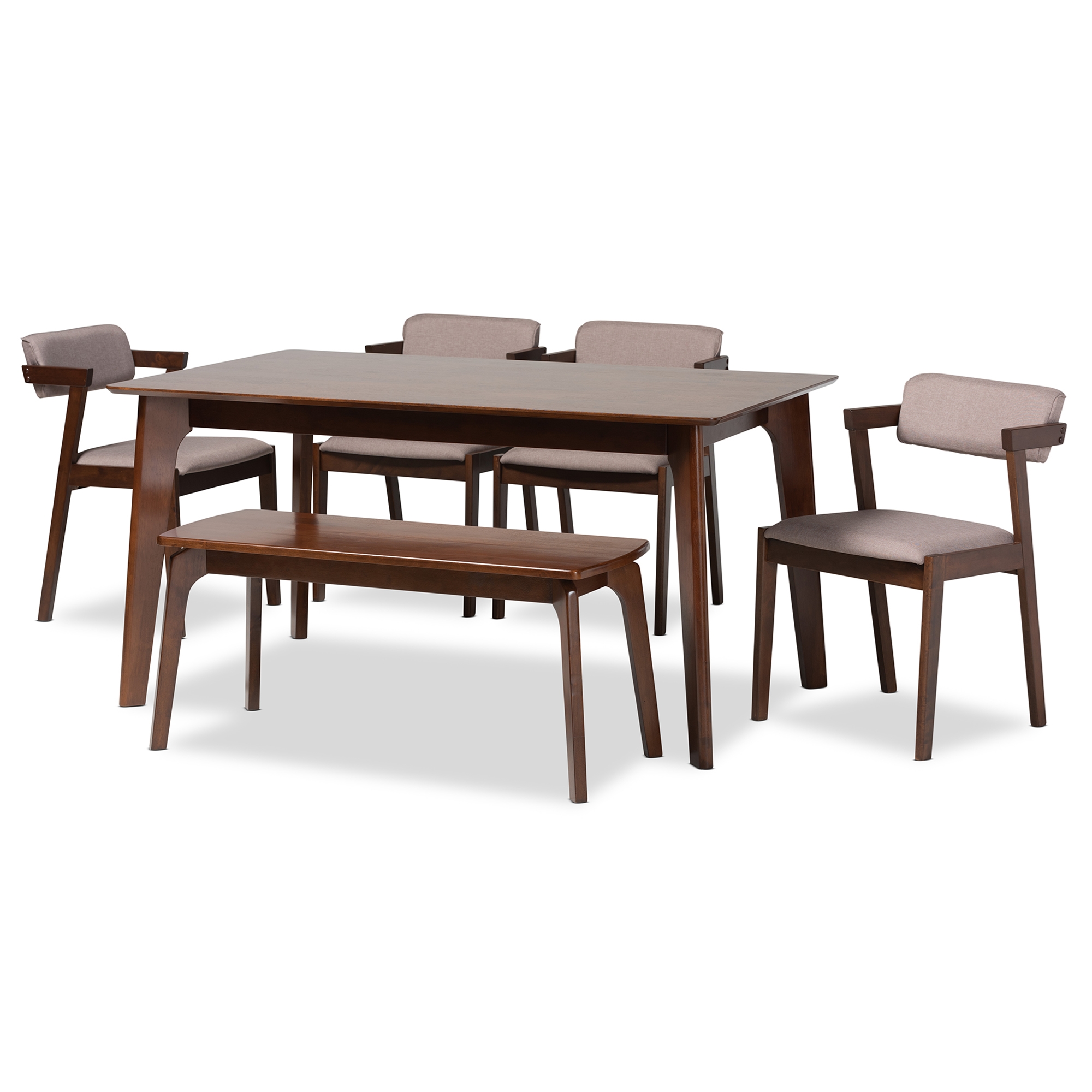 Baxton Studio Althea Mid-Century Modern Transitional Warm Grey Fabric and Dark Brown Finished Wood 6-Piece Dining Set