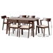 Baxton Studio Berenice Mid-Century Modern Transitional Cream Fabric and Dark Brown Finished Wood 7-Piece Dining Set - BSOFabiola-Beige/Cappuccino-7PC Dining Set