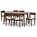 Baxton Studio Camilla Mid-Century Modern Cream Fabric and Dark Brown Finished Wood 7-Piece Dining Set - BSOFrancisca-Beige/Cappuccino-7PC Dining Set