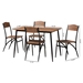 Baxton Studio Neona Modern Industrial Walnut Brown Finished Wood and Black Metal 5-Piece Dining Set - BSOB01073-5-5PC-Dining Set