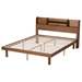 Baxton Studio Harper Mid-Century Modern Transitional Walnut Brown Finished Wood Full Size Platform Bed with Charging Station - BSOMG0080S-Walnut-Full