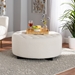 Baxton Studio Athena Modern and Contemporary Ivory Boucle Upholstered and Black Finished Wood Round Ottoman - BSO2213-Beige-Ottoman