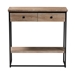 Baxton Studio Silas Modern Industrial Natural Brown Finished Wood and Black Metal 2-Drawer Console Table - BSOLCF20260-Wood/Metal-Console Table