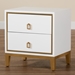 Baxton Studio Donald Modern Glam and Luxe White Finished Wood and Gold Metal 2-Drawer End Table - BSOJY21B011-White/Gold-ET