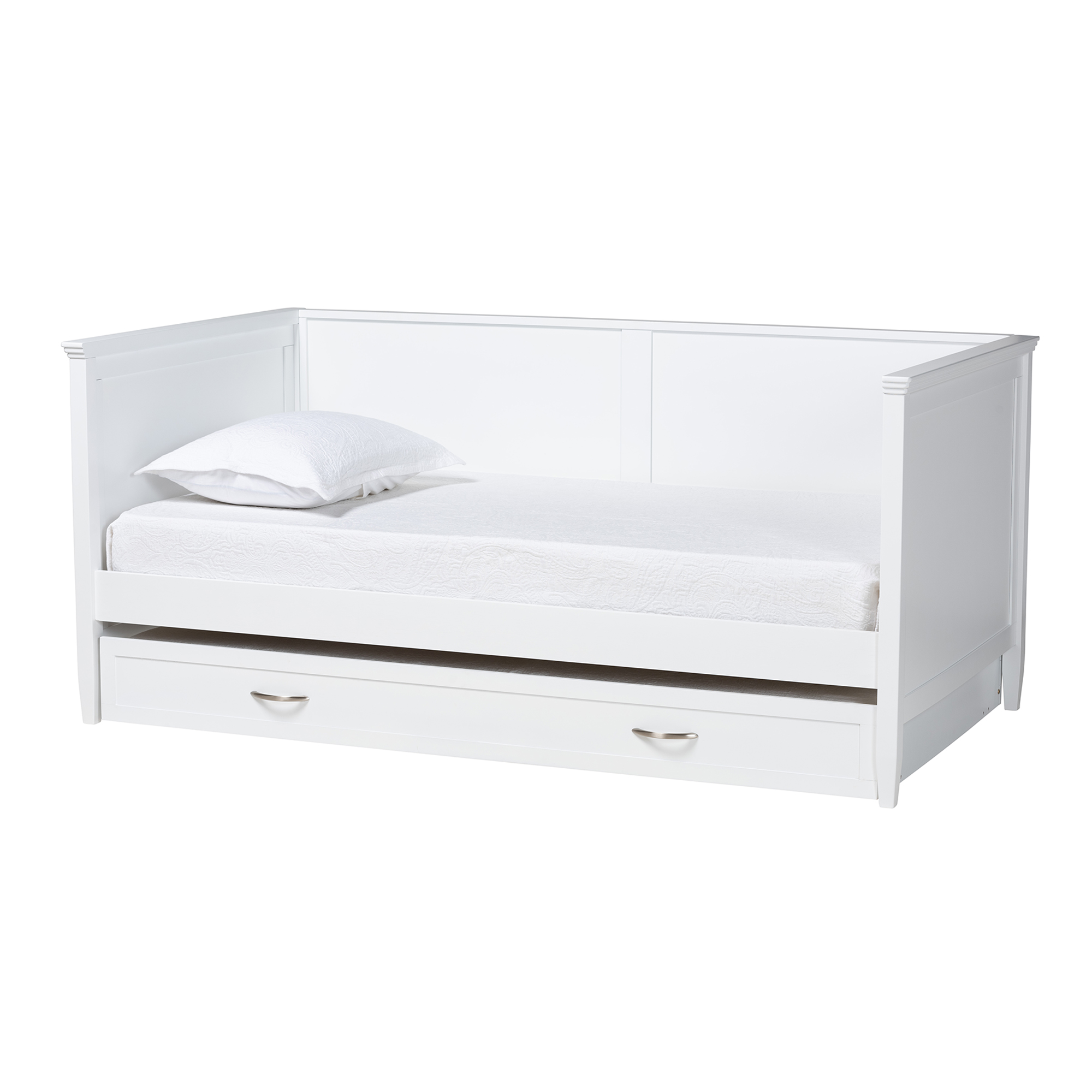 Baxton Studio Viva Classic and Traditional White Finished Wood Twin Size Daybed with Roll-Out Trundle