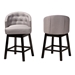 Baxton Studio Theron Mid-Century Transitional Grey Fabric and Espresso Brown Finished Wood 2-Piece Swivel Counter Stool Set - BSOBBT5210C-Grey/Dark Brown-CS