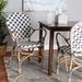 bali & pari Bryson Modern French Blue and White Weaving and Natural Rattan Bistro Chair - BSOBC010-W2-Rattan-DC Arm