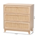 Baxton Studio Elsbeth Japandi Oak Brown Finished Wood and Natural Rattan 3-Drawer Storage Cabinet - BSOLC22040703-Rattan-3DW Cabinet