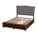 Baxton Studio Kalare Classic Transitional Grey Fabric and Walnut Brown Finished Wood Queen Size Platform Storage Bed - BSOMG9767/6001-1S-Queen