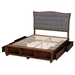 Baxton Studio Kalare Classic Transitional Grey Fabric and Walnut Brown Finished Wood Queen Size Platform Storage Bed - BSOMG9767/6001-1S-Queen