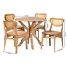 Baxton Studio Donato Mid-Century Modern Oak Brown Finished Wood and Rattan 5-Piece Dining Set - BSORH256C-Natural Rattan-Round-5PC Dining Set