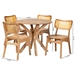 Baxton Studio Camilo Mid-Century Modern Oak Brown Finished Wood and Rattan 5-Piece Dining Set - BSORH257C-Natural Rattan-Round-5PC Dining Set