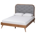 Baxton Studio Lorana Mid-Century Modern Grey Fabric and Walnut Brown Wood King Size Platform Bed
