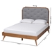 Baxton Studio Lorana Mid-Century Modern Grey Fabric and Walnut Brown Wood King Size Platform Bed - BSOMG9772/9704-King