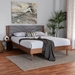 Baxton Studio Hemera Mid-Century Modern Grey Fabric and Walnut Brown Wood Queen Size Platform Bed With Floating Side Table - BSOMG-0222-Walnut/Dark Grey-Queen