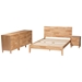 Baxton Studio Hosea Japandi Carved Honeycomb Natural King Size 4-Piece Bedroom Set - BSOSW8588-Natural-4PC King Bedroom Set