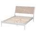 Baxton Studio Louetta Coastal White King Size Platform Bed with Carved Contrasting Headboard - BSOSW8591-White-King