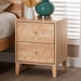 Baxton Studio Hosea Japandi Carved Honeycomb Natural 2-Drawer Nightstand - BSOSW8000-61NS2D-2DW-Natural-Nightstand