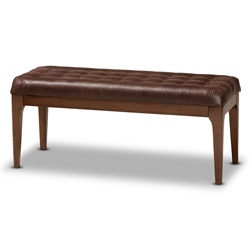 Baxton Studio Walsh Mid-Century Modern Dark Brown Faux Leather Upholstered and Walnut Brown Finished Wood Dining Bench