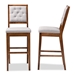 Baxton Studio Gideon Modern and Contemporary Grey Fabric Upholstered and Walnut Brown Finished Wood 2-Piece Bar Stool Set - BSORH2083BP-Grey/Walnut-BS