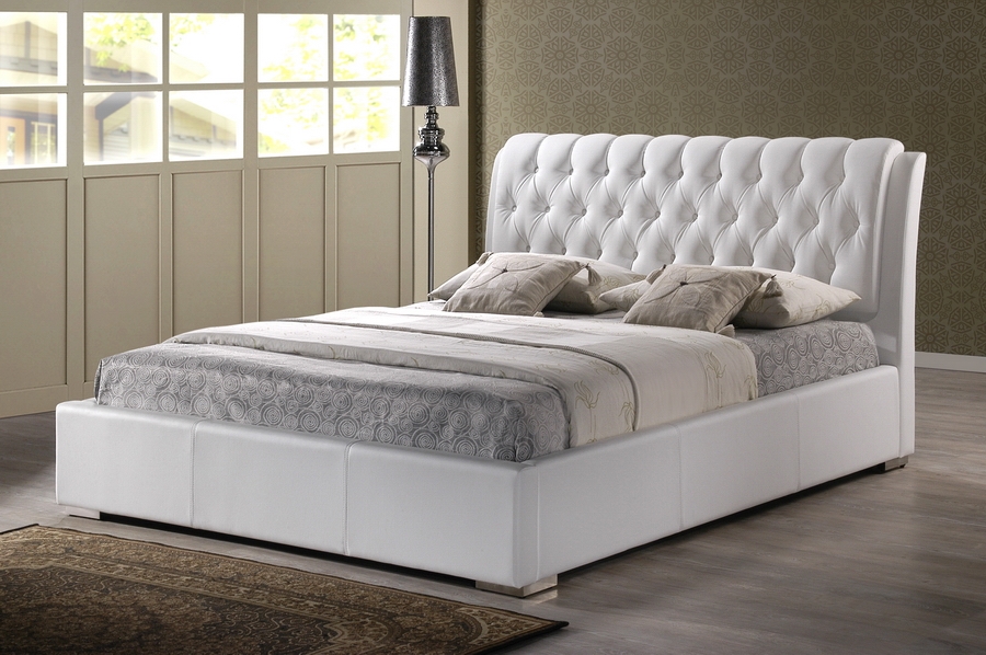 Baxton Studio Bianca White Modern Bed with Tufted Headboard - Queen Size