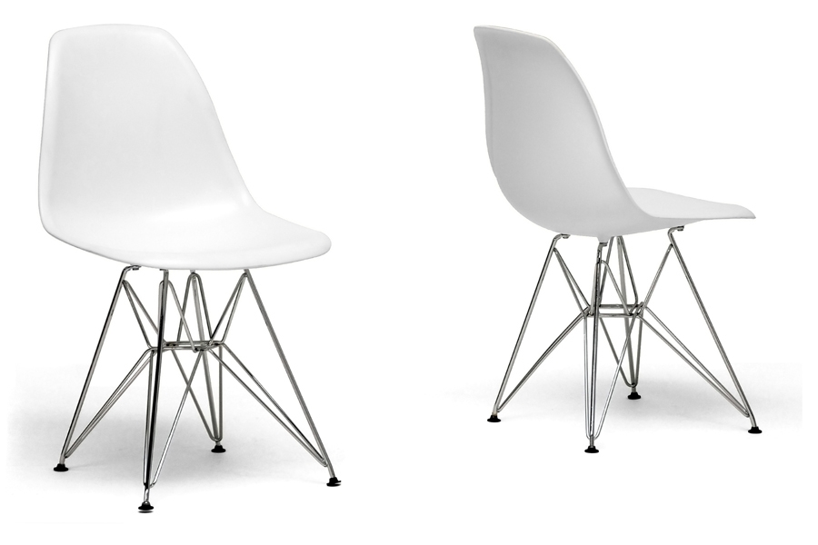 White Molded Plastic Wire Base Side Chair