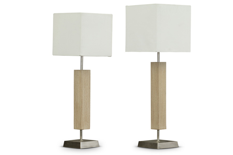 Baxton Studio Esquina Wood and Fabric Lamp Set of 2