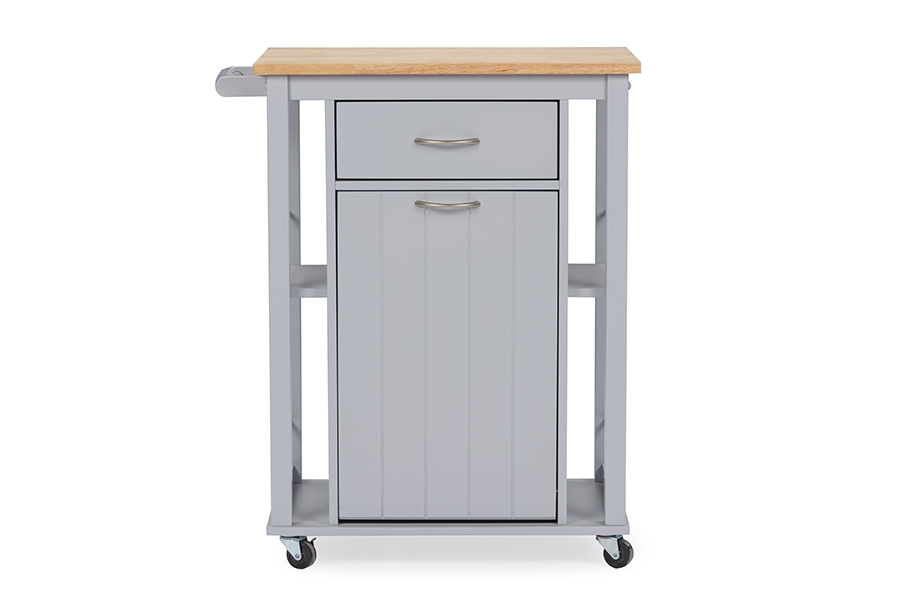 Baxton Studio Yonkers Contemporary Light Grey Kitchen Cart with Wood Top