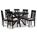 Baxton Studio Callie Modern and Contemporary Grey Fabric Upholstered and Dark Brown Finished Wood 7-Piece Dining Set - BSOCallie-Grey/Dark Brown-7PC Dining Set