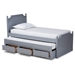 Baxton Studio Mariana Traditional Transitional Grey Finished Wood Twin Size 3-Drawer Storage Bed with Pull-Out Trundle Bed - BSOMariana-Grey-3DW-Twin