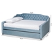 Baxton Studio Freda Transitional and Contemporary Light Blue Velvet Fabric Upholstered and Button Tufted Queen Size Daybed with Trundle - BSOFreda-Light Blue Velvet-Daybed-Q/T