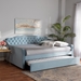 Baxton Studio Freda Transitional and Contemporary Light Blue Velvet Fabric Upholstered and Button Tufted Full Size Daybed with Trundle - BSOFreda-Light Blue Velvet-Daybed-F/T