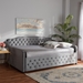 Baxton Studio Freda Transitional and Contemporary Grey Velvet Fabric Upholstered and Button Tufted Queen Size Daybed - BSOFreda-Grey Velvet-Daybed-Queen